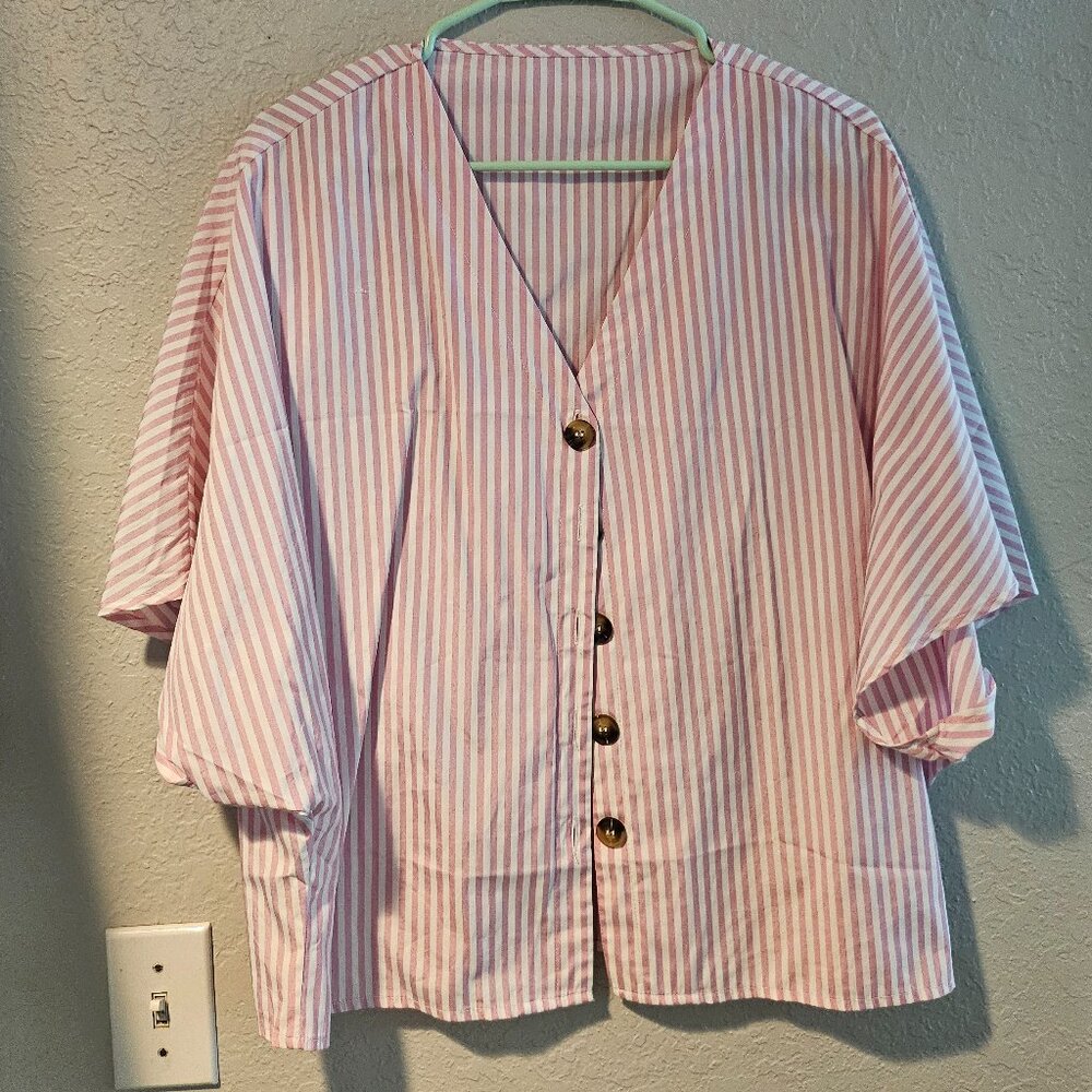 Pink and white stripe blouse